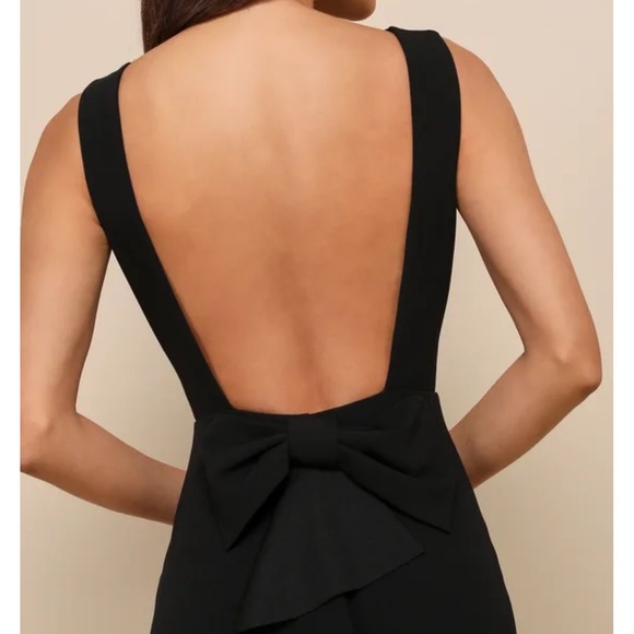 Lulus Exquisite Refinement Black Backless Bow Ruffled Maxi Dress Size S NWT - Picture 4 of 11